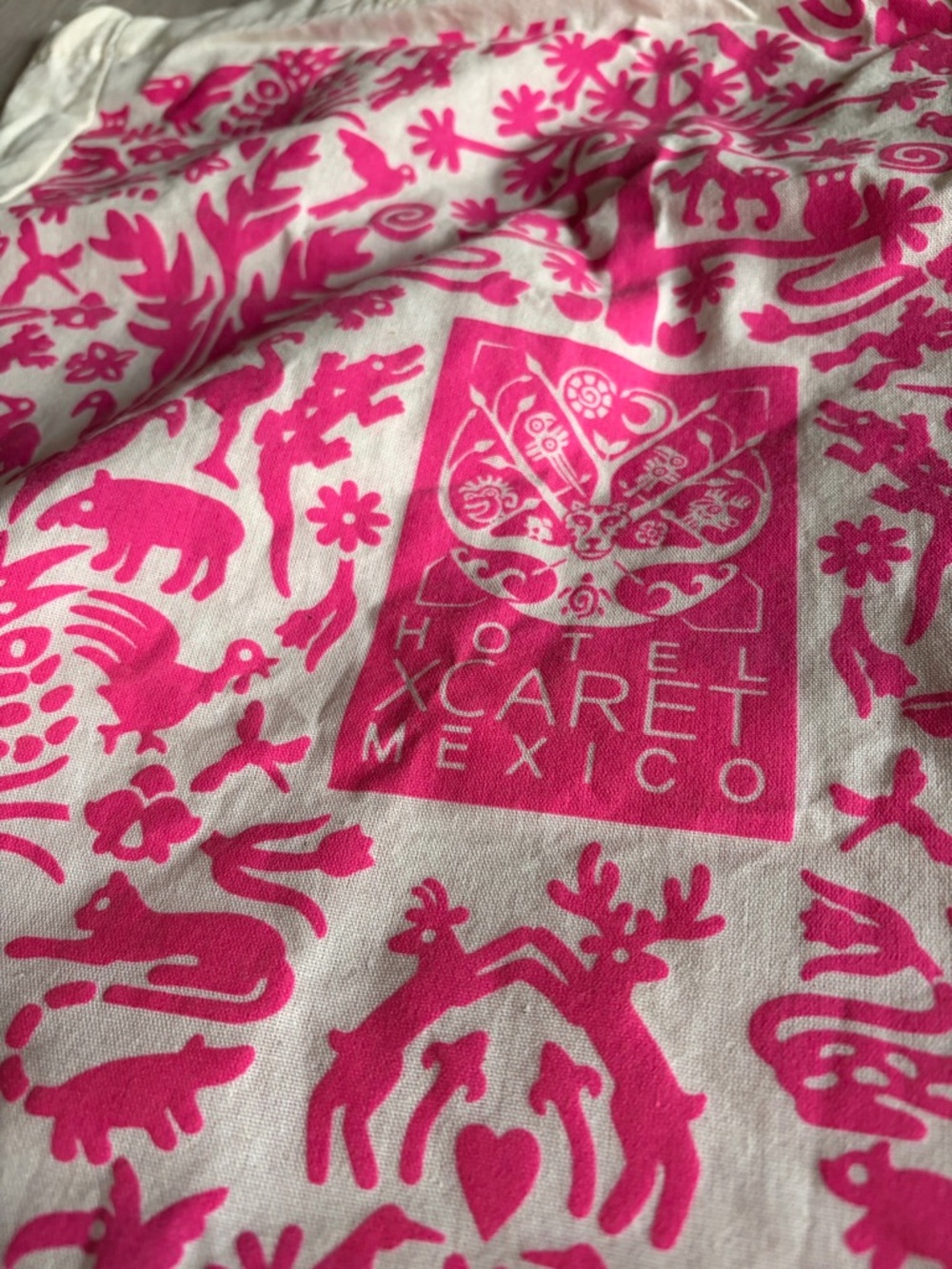 Pink and cream Hotel Xcaret Mexico Canvas Tote Bag - Picture 2 of 4
